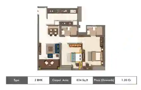 2 BHK-834 Sq.ft.