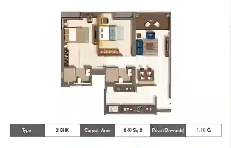 2 BHK-840 Sq.ft.